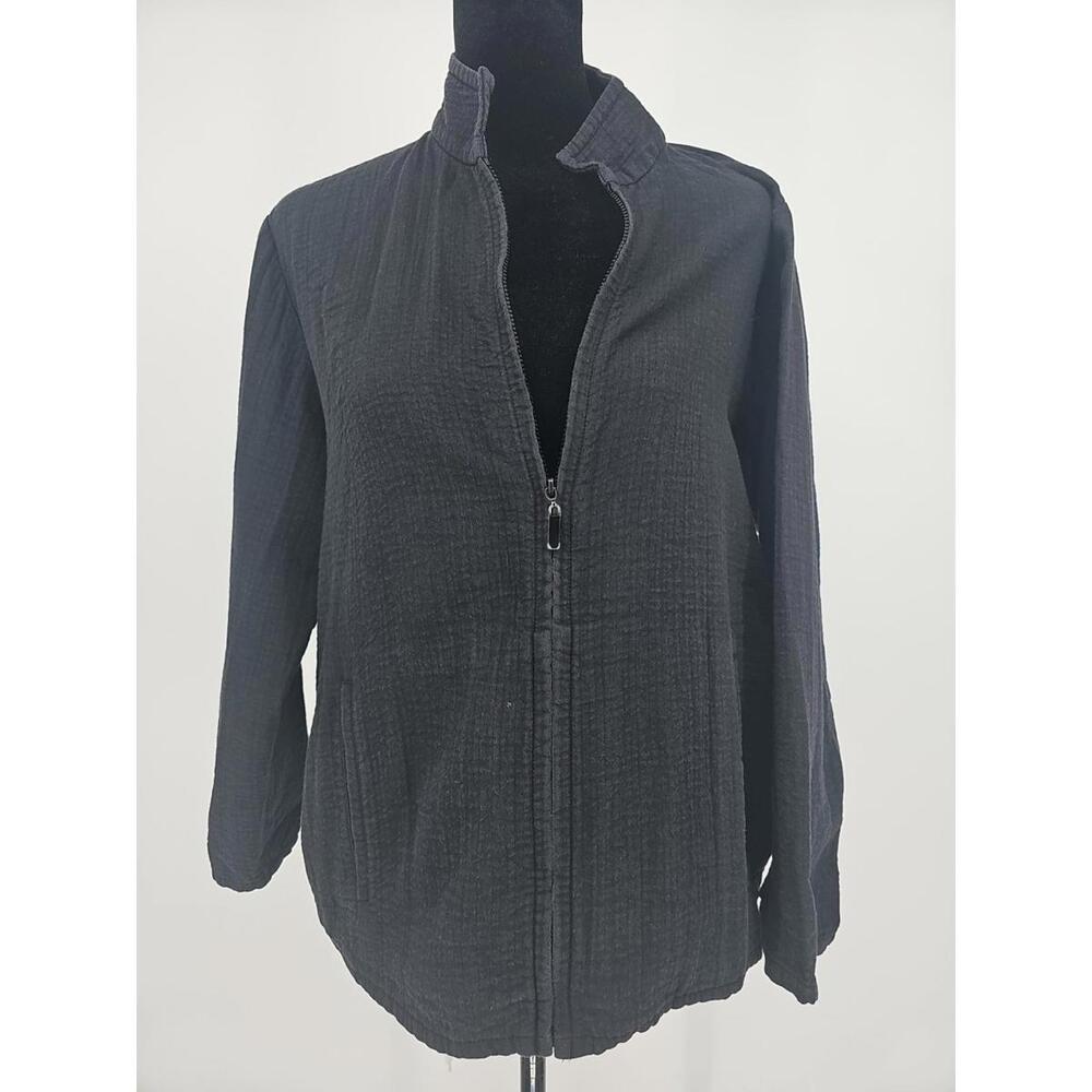 Eileen Fisher S Black Jacket Full Zip Track Jacket‎ Long Sleeve Solid Cotton